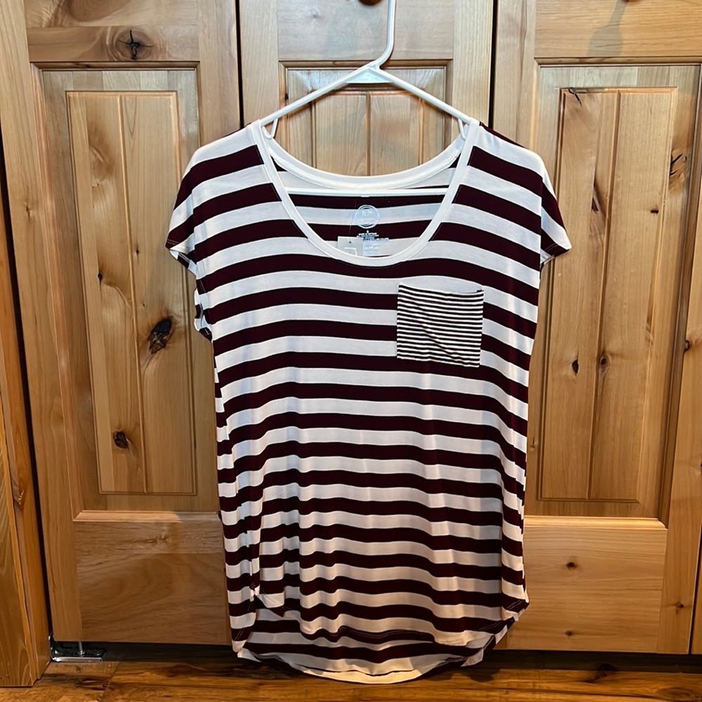 Women’s striped burgundy and white